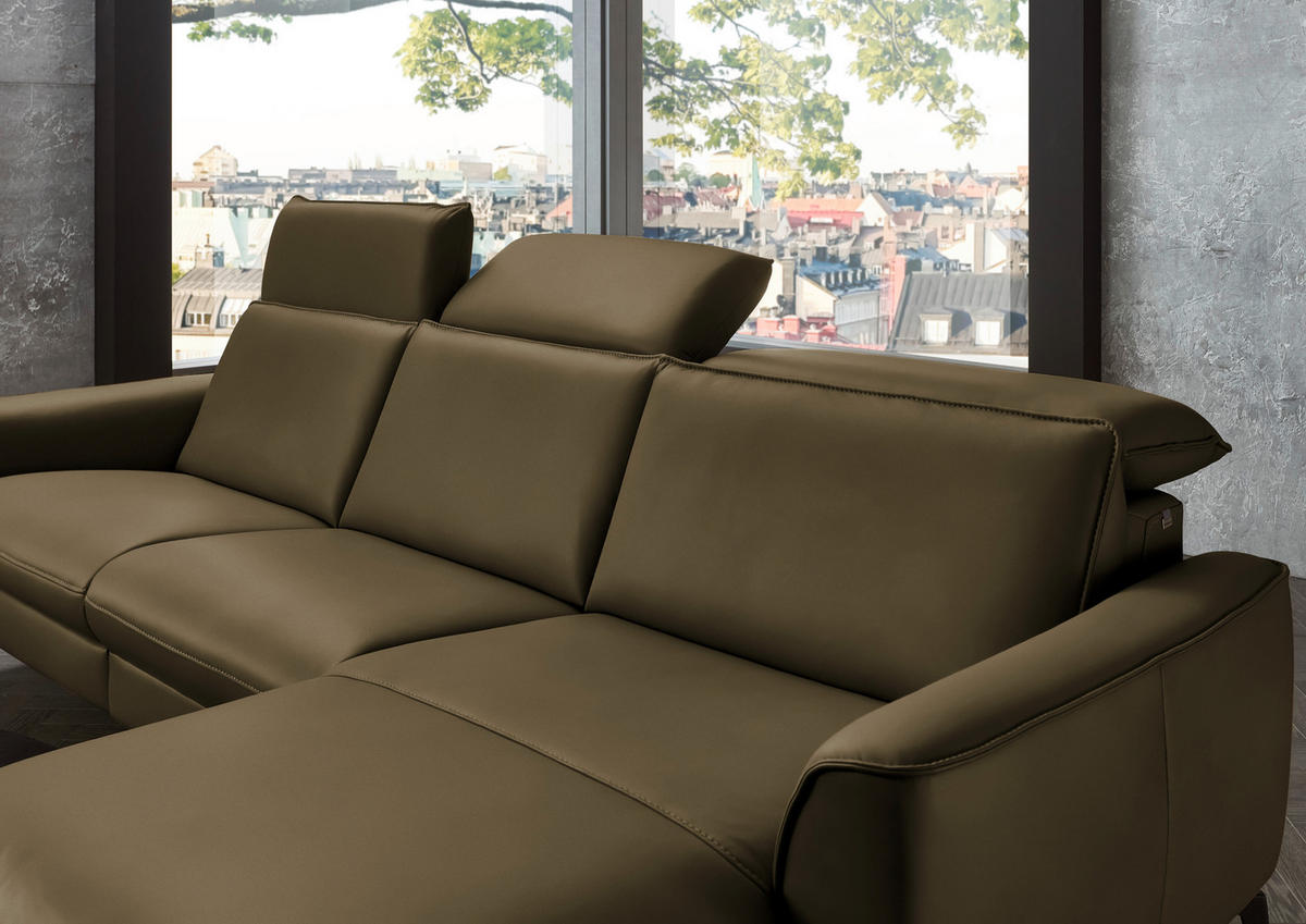 ECKSOFA in Echtleder Grün  - Schwarz/Grün, Natur, Leder/Metall (281/168cm) - Valdera