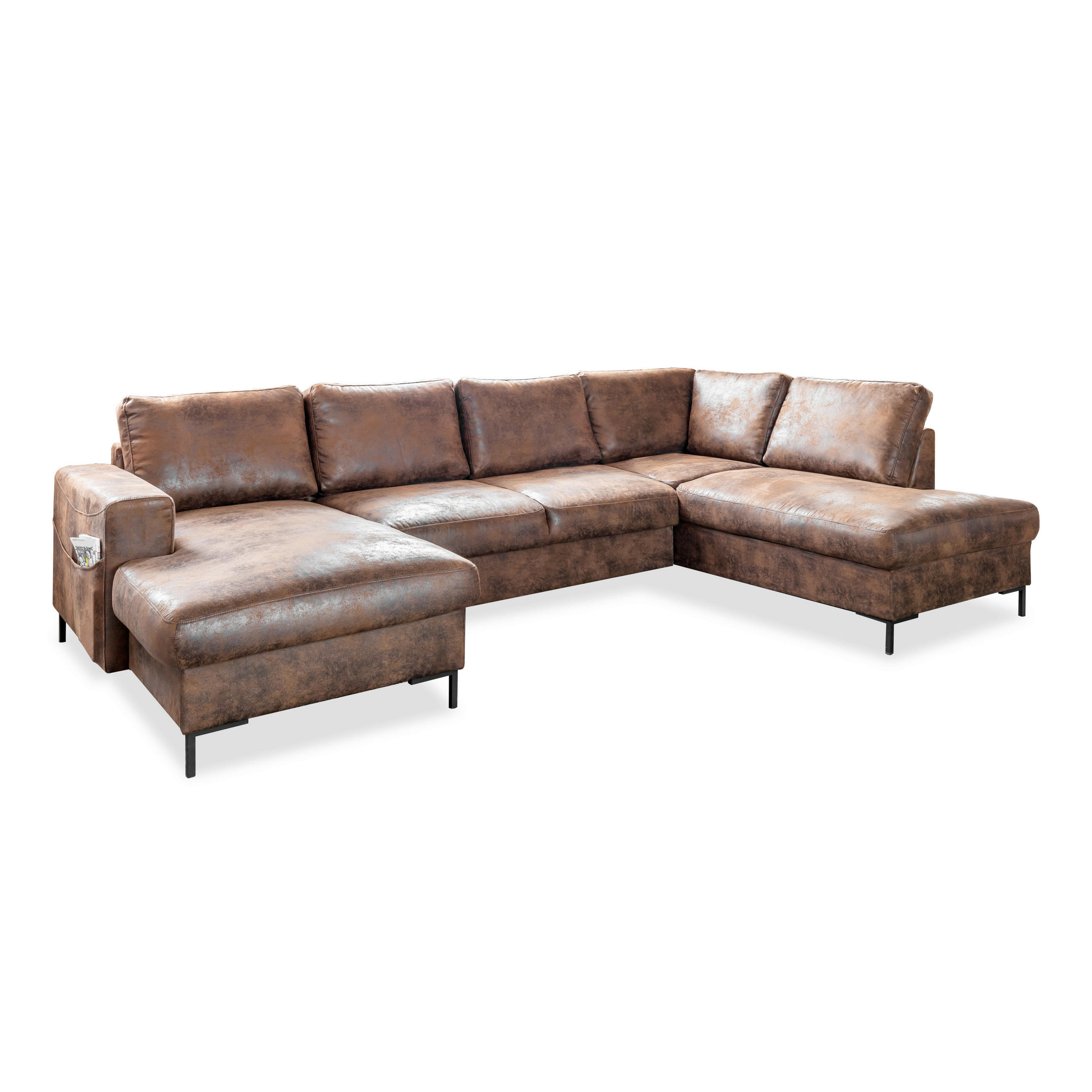 SOFFA i mikrofiber brun  - brun/svart, Modern, metall/textil (149/304/198cm) - MID.YOU