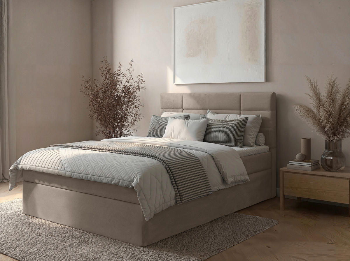 BOXBETT 140/200 cm  Beige  - Beige/Schwarz, Konventionell, Holz/Kunststoff (140/200cm) - Carryhome
