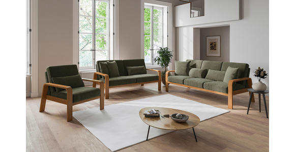 3-SITZER-SOFA Mikrofaser Olivgrün  - Eichefarben/Olivgrün, KONVENTIONELL, Holz/Textil (200/91/93cm) - Cantus