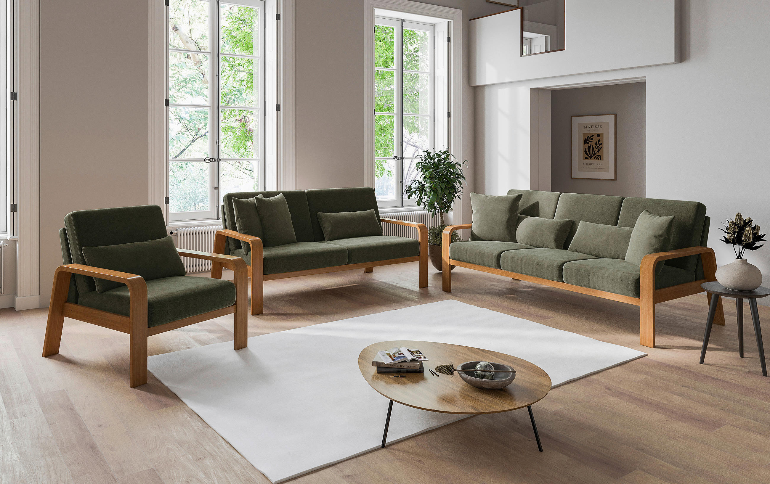 FERNSEHSESSEL in Mikrofaser Olivgrün  - Eichefarben/Olivgrün, Konventionell, Holz/Textil (79/91/93cm) - Livetastic