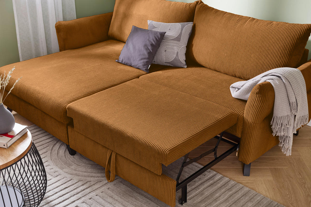 ECKSOFA Currygelb Cord  - Currygelb/Schwarz, ROMANTIK / LANDHAUS, Holz/Textil (245/159cm) - Stylife