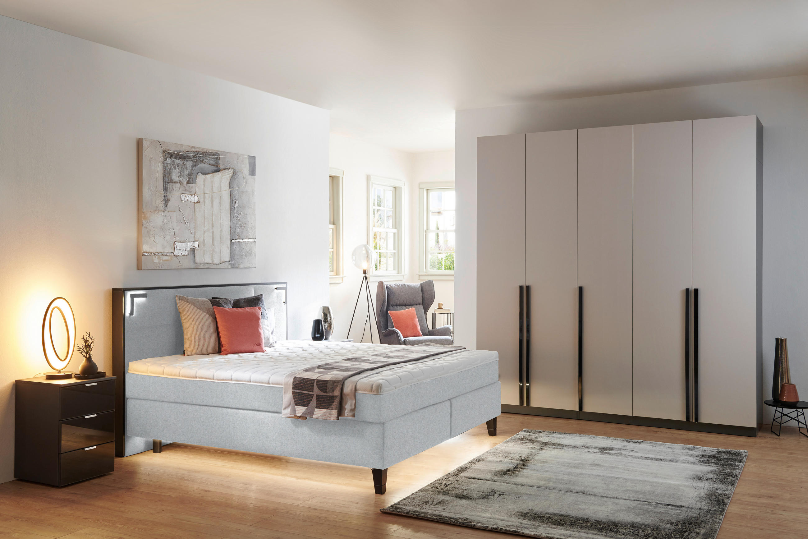 BOXSPRINGBETT 160/200 cm  in Mintgrau  - Mintgrau/Schwarz, Design, Holz/Textil (160/200cm) - Hom`in