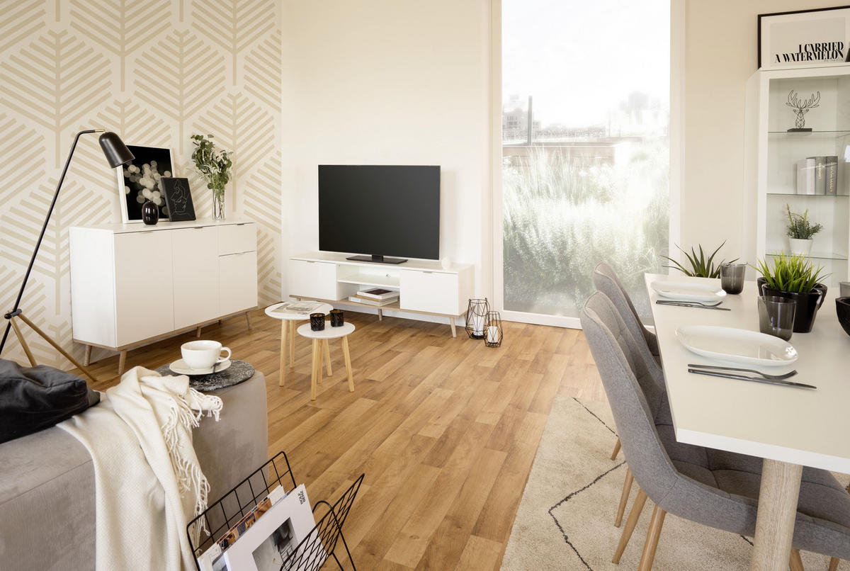 KOMODA, bela, hrast sonoma  - srebrne barve/bela, Konvencionalno, kovina/leseni material (120/85/40cm) - MID.YOU