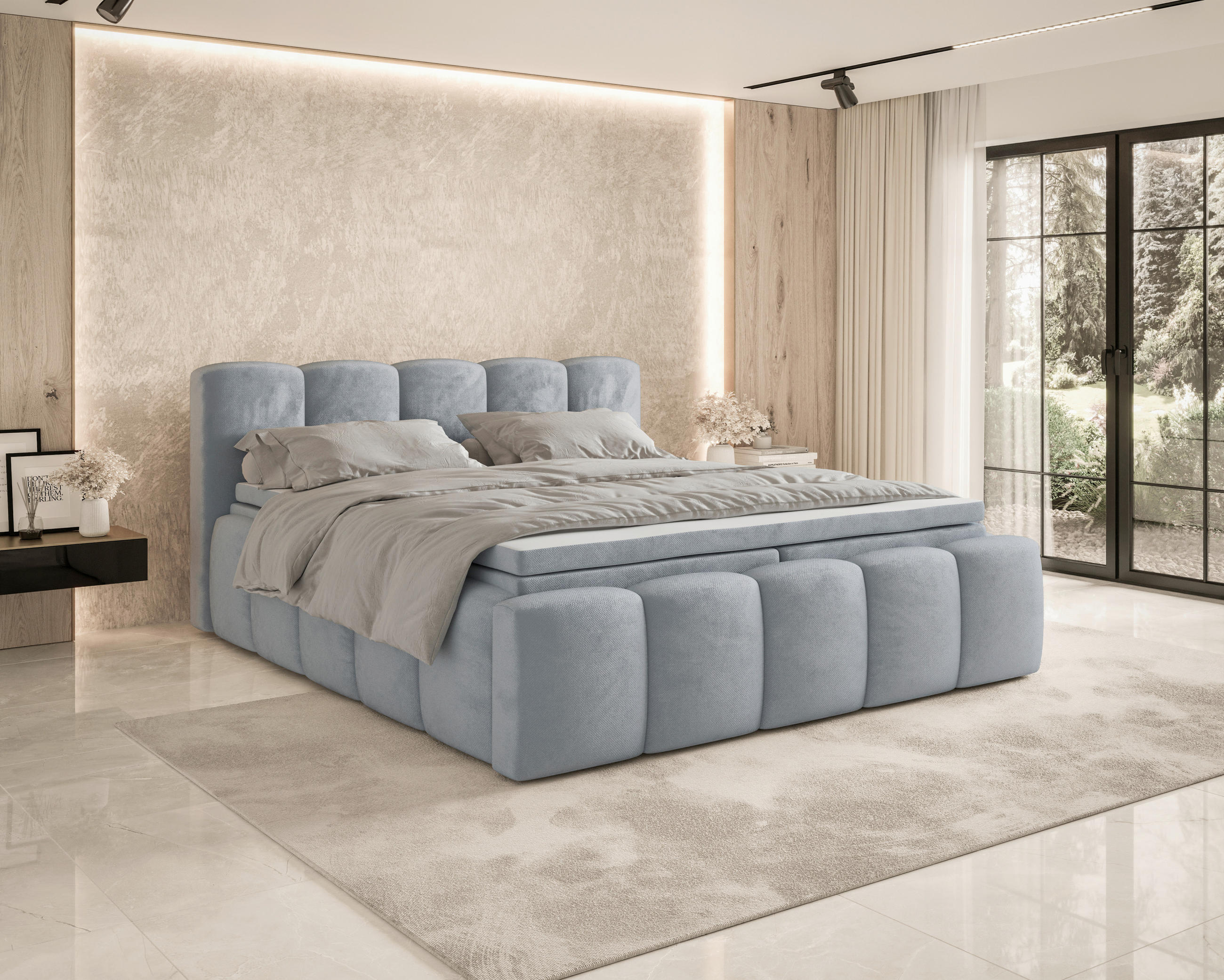 BOXBETT 140/200 cm,  in Grau, Bettkasten, Topper, H2 = mittel  - Grau, MODERN, Textil (140/200cm) - MID.YOU