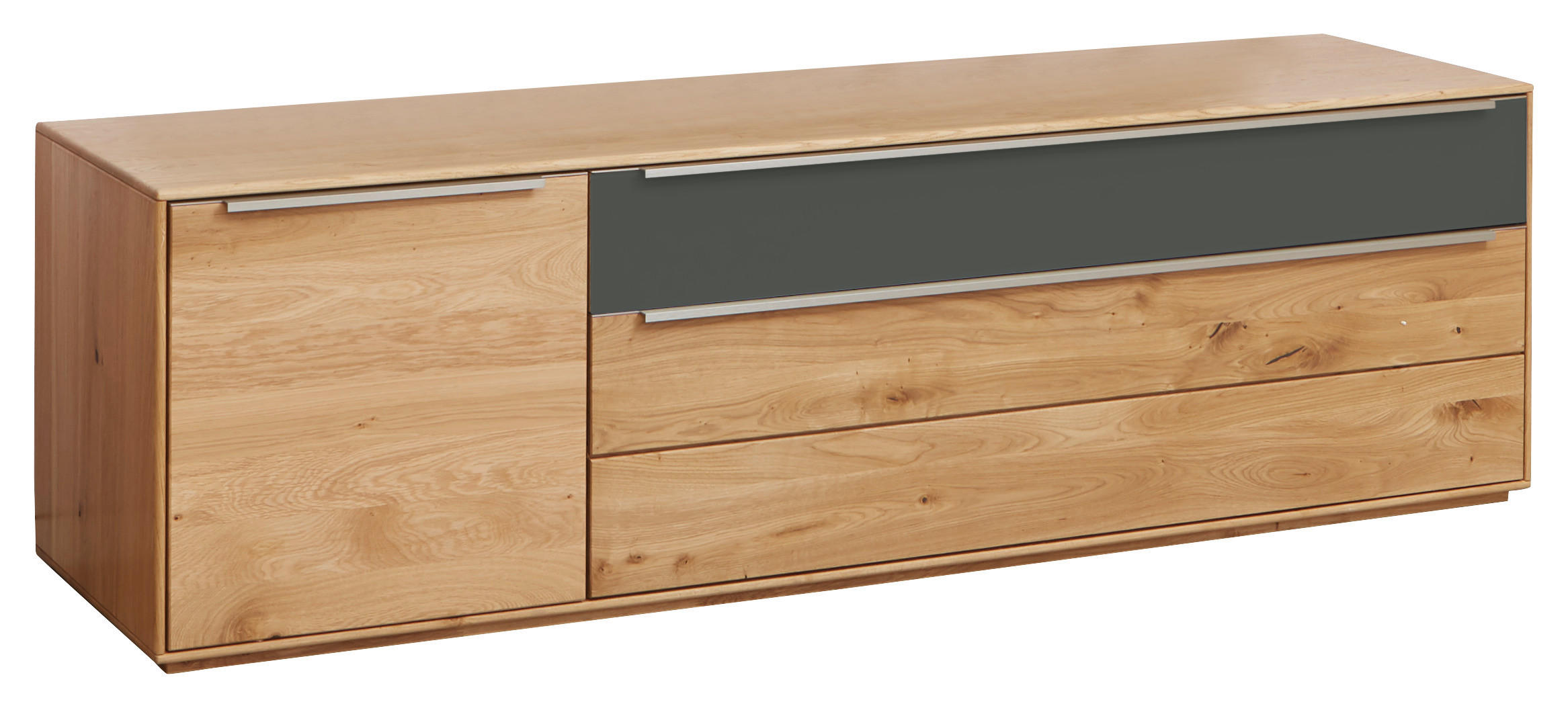 LOWBOARD Grau, Eichefarben  182/54/50 cm  - Eichefarben/Silberfarben, Design, Glas/Holz (182/54/50cm) - Waldwelt