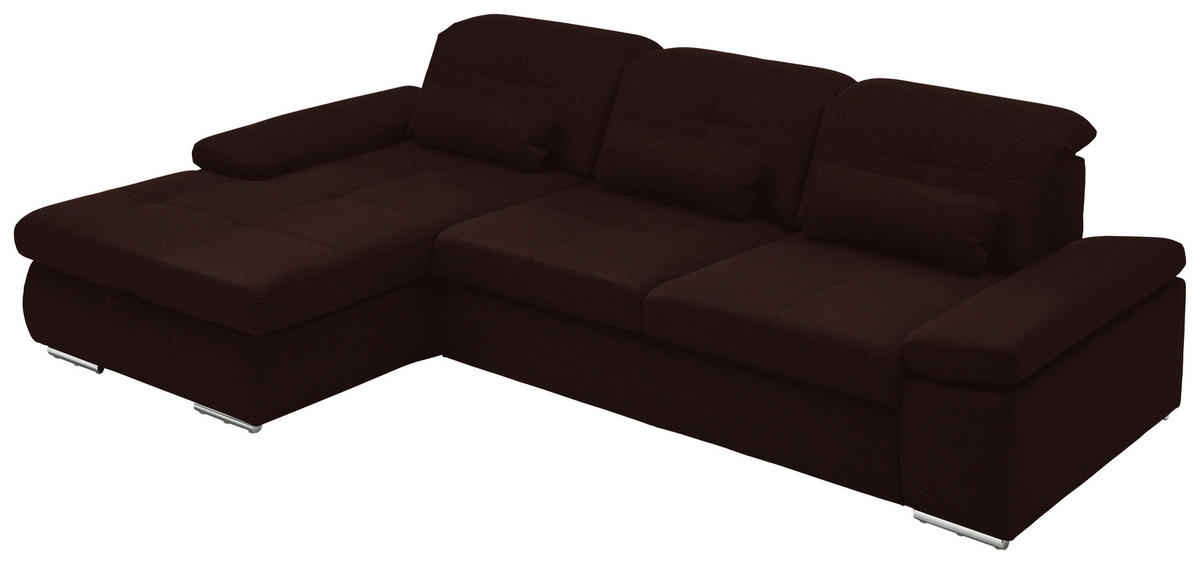 ECKSOFA  in Flachgewebe Dunkelbraun  195/309 cm  - Chromfarben/Dunkelbraun, Design, Textil (195/309cm) - Beldomo Style