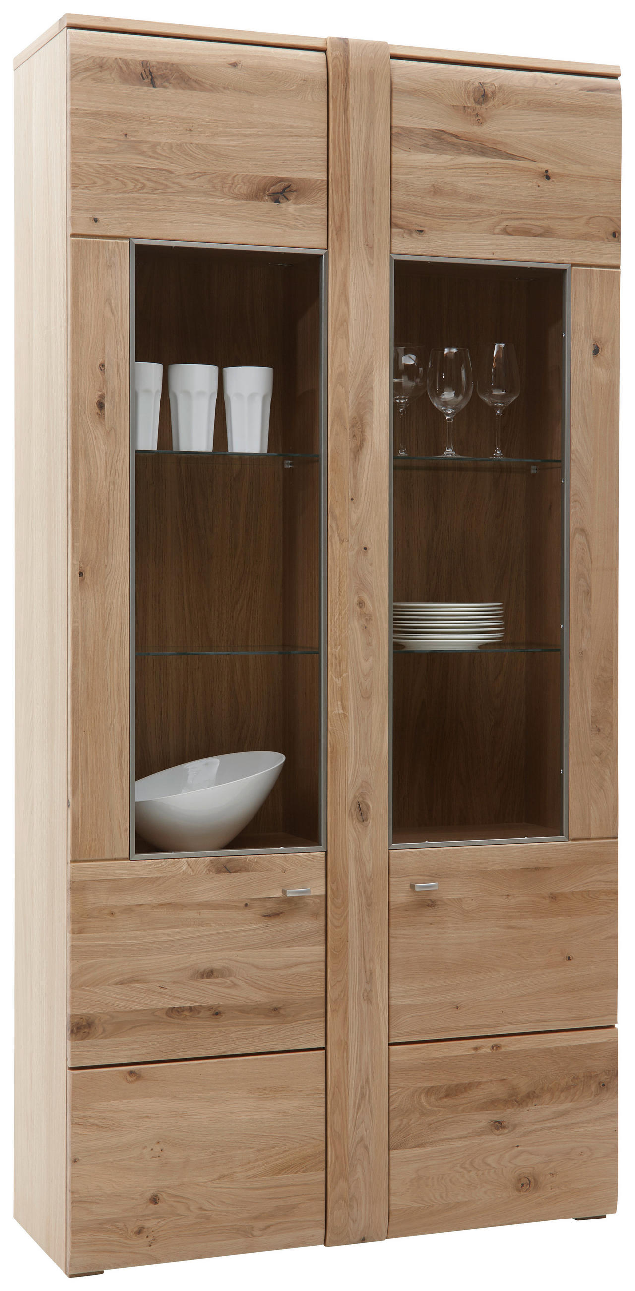 VITRINE in furniert, massiv Eiche Eichefarben  - Eichefarben/Alufarben, KONVENTIONELL, Glas/Holz (101/205,1/37,7cm) - Voleo