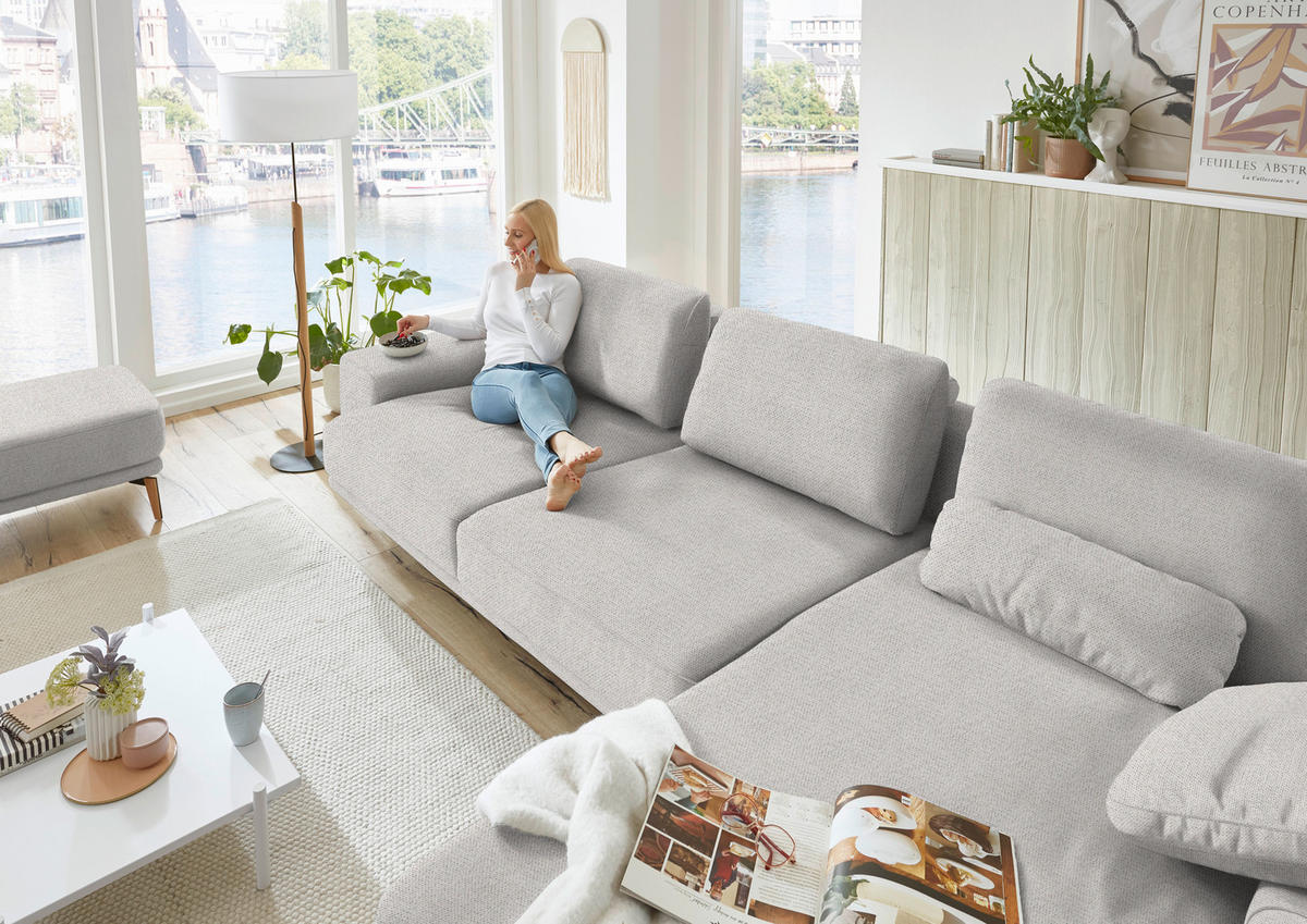 ECKSOFA in Flachgewebe Ecru  - Wildeiche/Ecru, Design, Holz/Textil (334/193cm) - Niels Andersson
