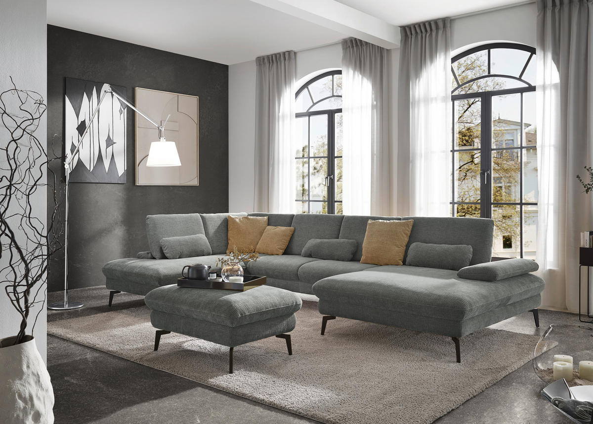 WOHNLANDSCHAFT in Webstoff Hellgrau  - Hellgrau/Schwarz, Design, Textil/Metall (208/354/157cm) - Dieter Knoll