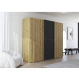 SCHWEBETÜRENSCHRANK 270/223/68 cm 3-türig Schwarz, Eichefarben  - Eichefarben/Schwarz, Design, Glas/Holz (270/223/68cm) - Novel