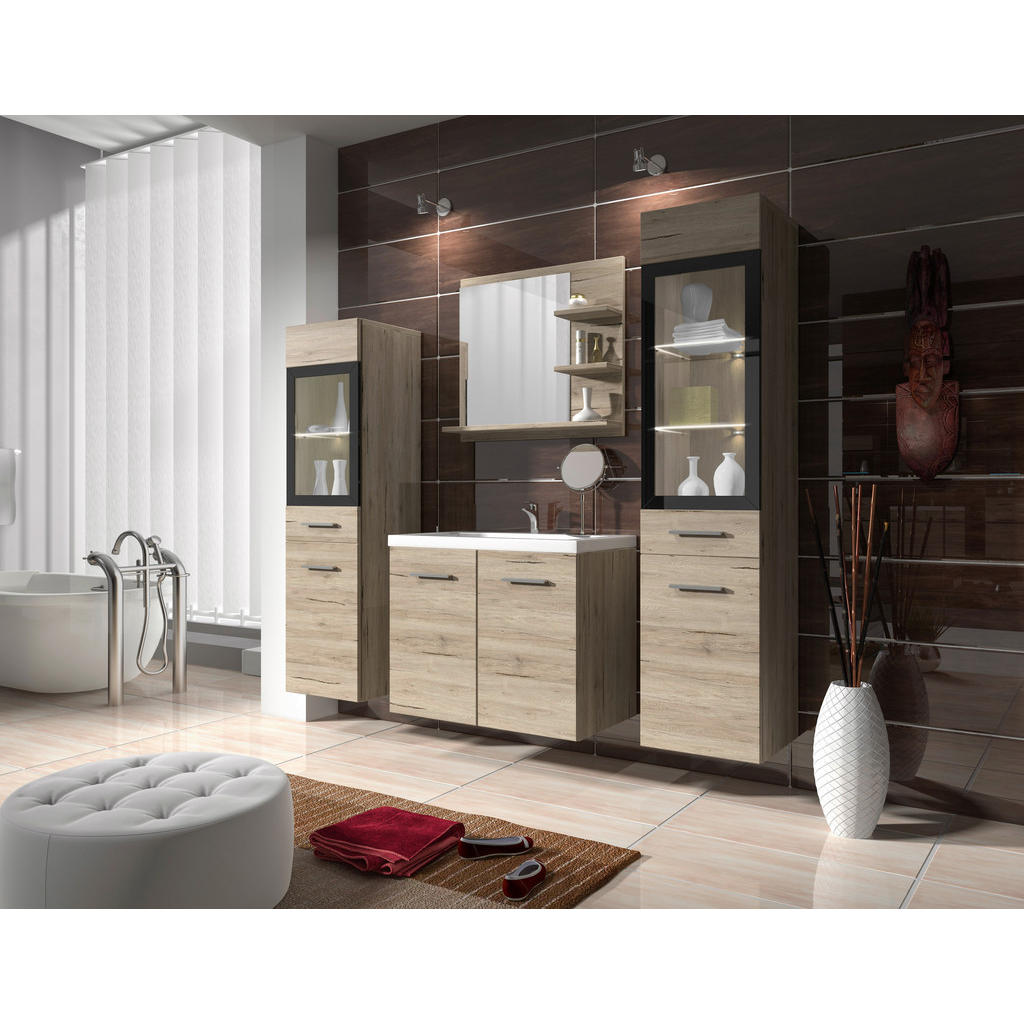Badmöbel-set 5-tlg. Inkl. Led Madrit B: 140 Cm Eiche Dekor
