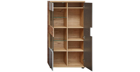 HIGHBOARD Hellgrau, Eiche Artisan, Wildeiche 75/145/38 cm - Wildeiche/Hellgrau, Design, Glas/Holz (75/145/38cm) - Novel