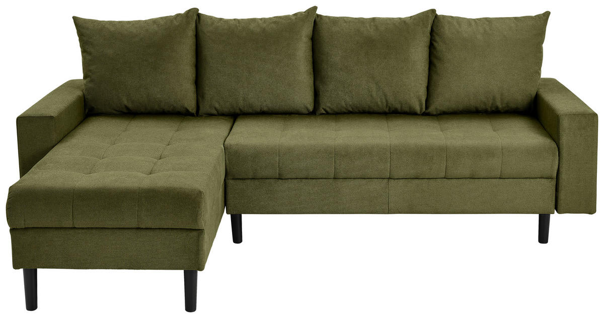 ECKSOFA in Webstoff Dunkelgrün  - Dunkelgrün/Schwarz, Konventionell, Kunststoff/Textil (157/231cm) - P & B