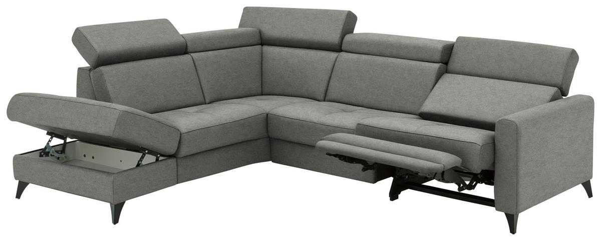ECKSOFA Beldomo System in Flachgewebe Grau Kopfteilverstellung  214/276 cm  - Schwarz/Grau, KONVENTIONELL, Textil/Metall (214/276cm) - Beldomo System