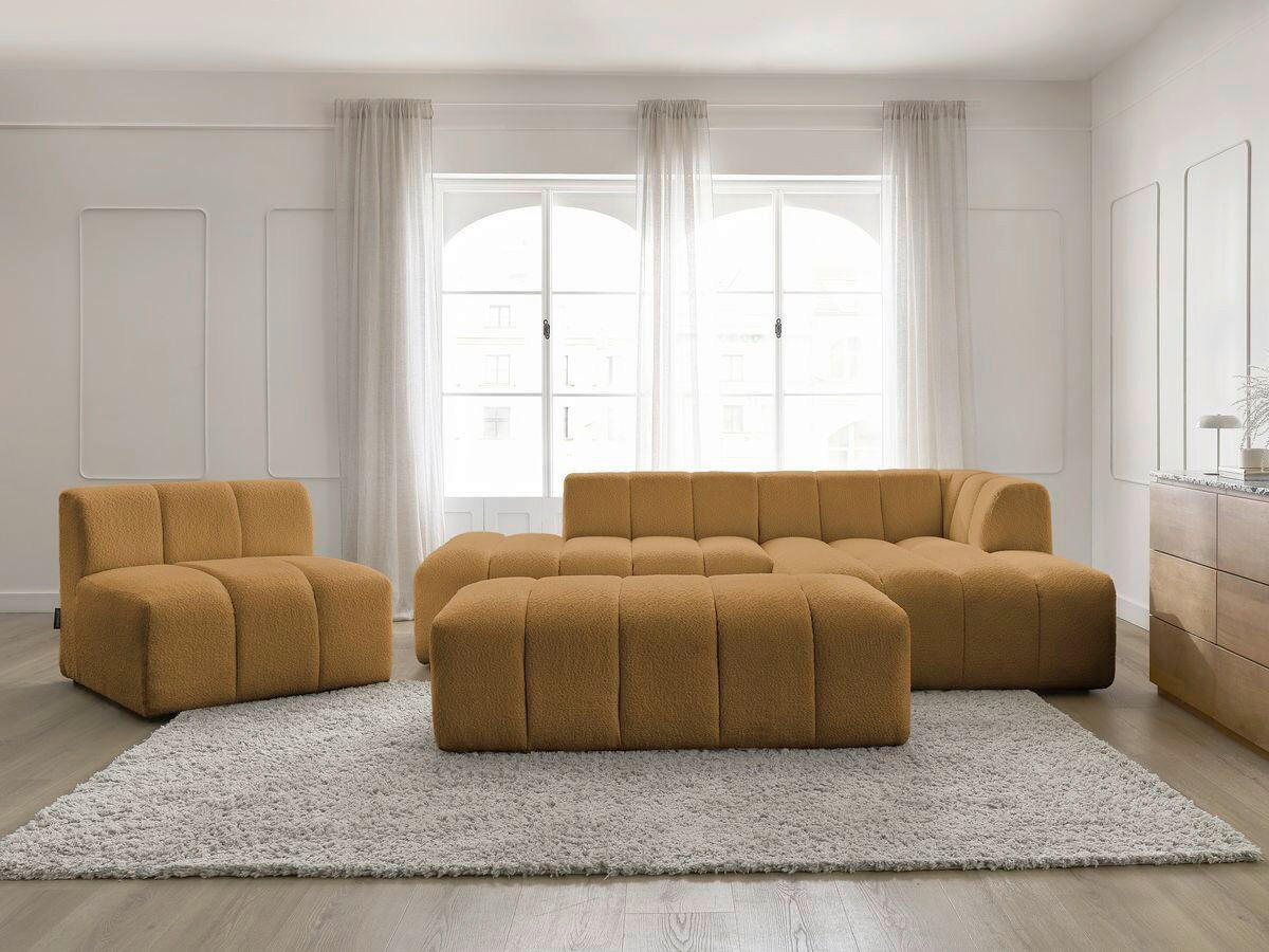 ECKSOFA Ottomane rechts  ANNECY Gelb Bouclé  - Gelb/Schwarz, MODERN, Kunststoff/Textil (262/170cm)