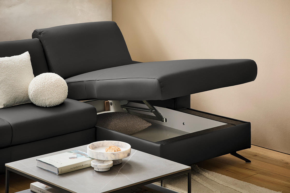 ECKSOFA in Echtleder Dunkelgrau  267/165 cm  - Dunkelgrau/Schwarz, Design, Leder/Metall (267/165cm) - Lomoco