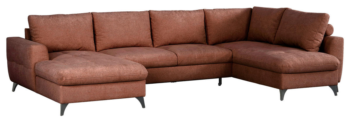 WOHNLANDSCHAFT Rot Chenille  - Rot/Schwarz, KONVENTIONELL, Textil/Metall (160/340/188cm) - Xora