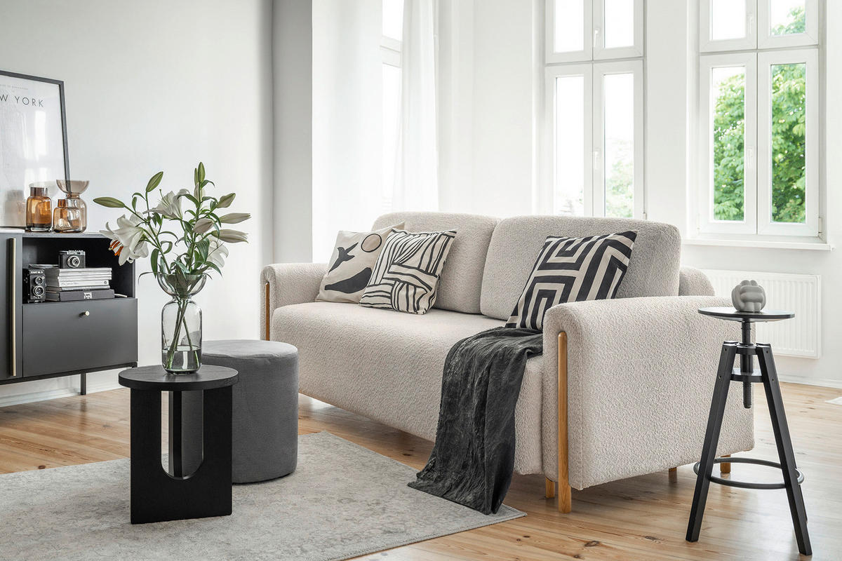 SCHLAFSOFA Teddystoff Beige  - Eichefarben/Beige, Design, Holz/Textil (244/97/97cm) - MID.YOU