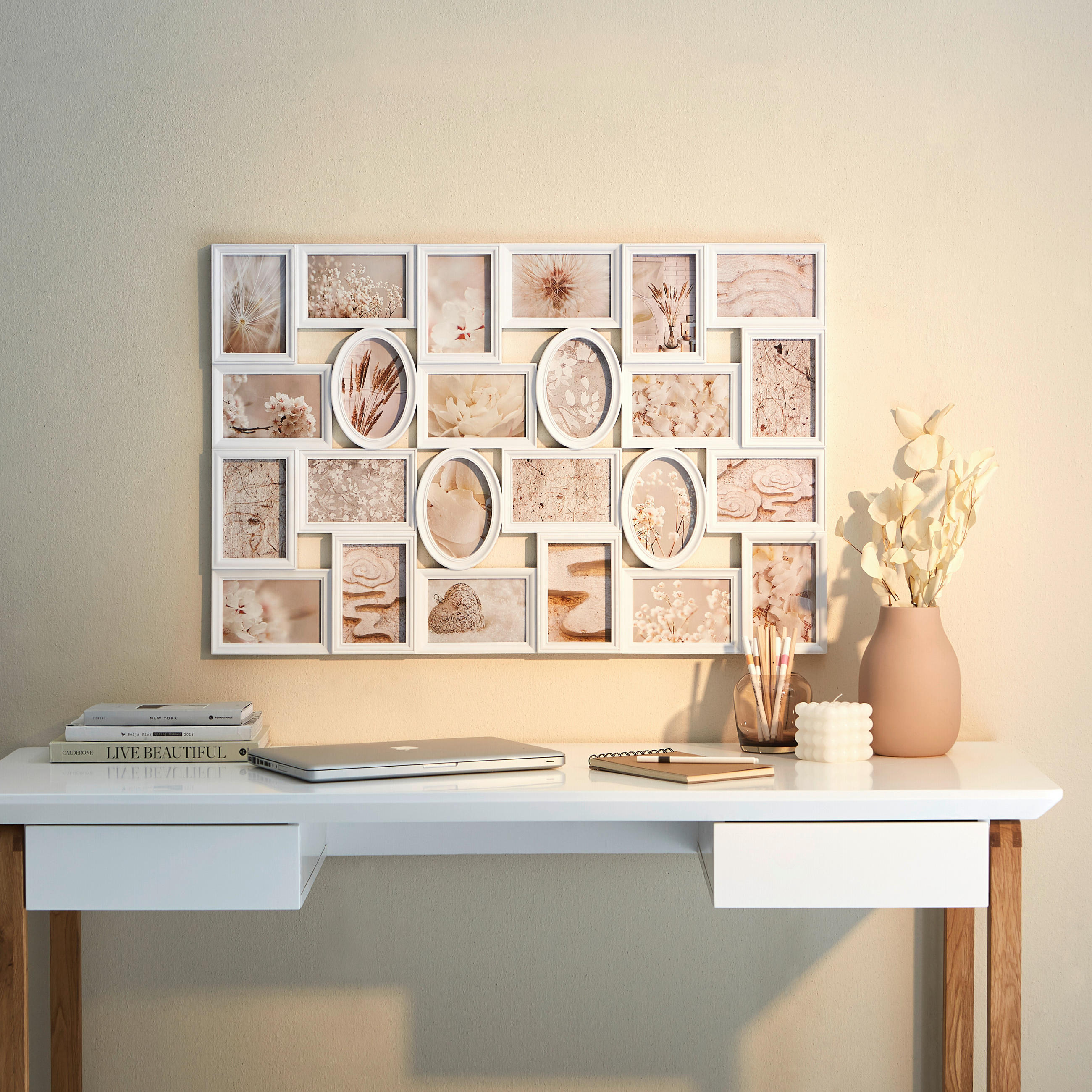 RÁM NA OBRAZOVÉ KOLÁŽE, 24 foto, 87/58/2,5 cm - bílá, Basics, plast (87/58/2,5cm)