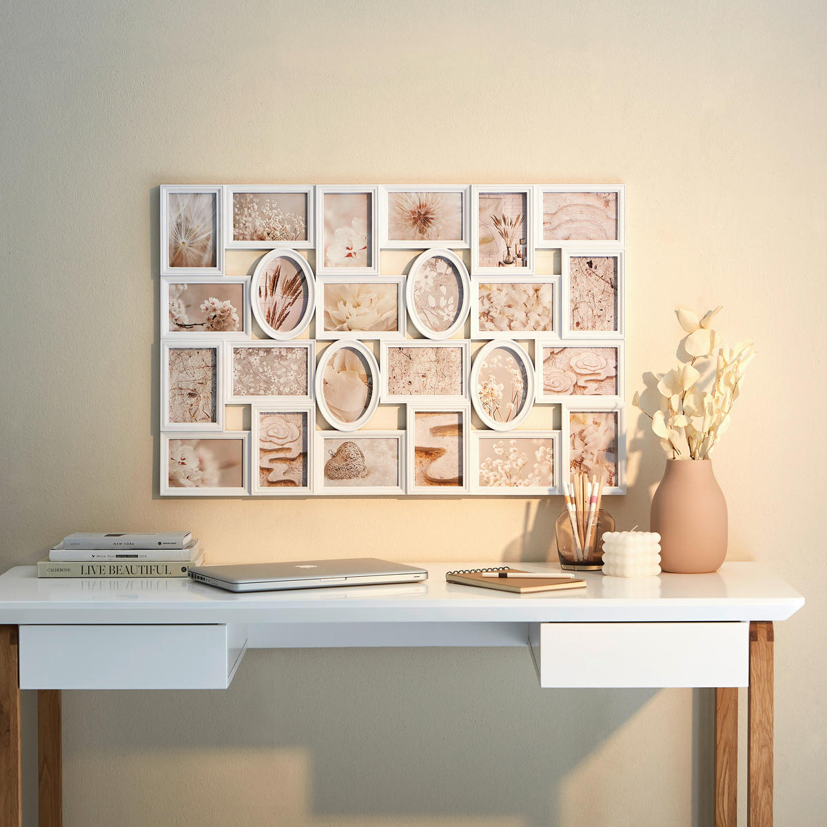 RÁM NA FOTOKOLÁŽ, 24 foto, 87/58/2,5 cm - biela, Basics, plast (87/58/2,5cm)