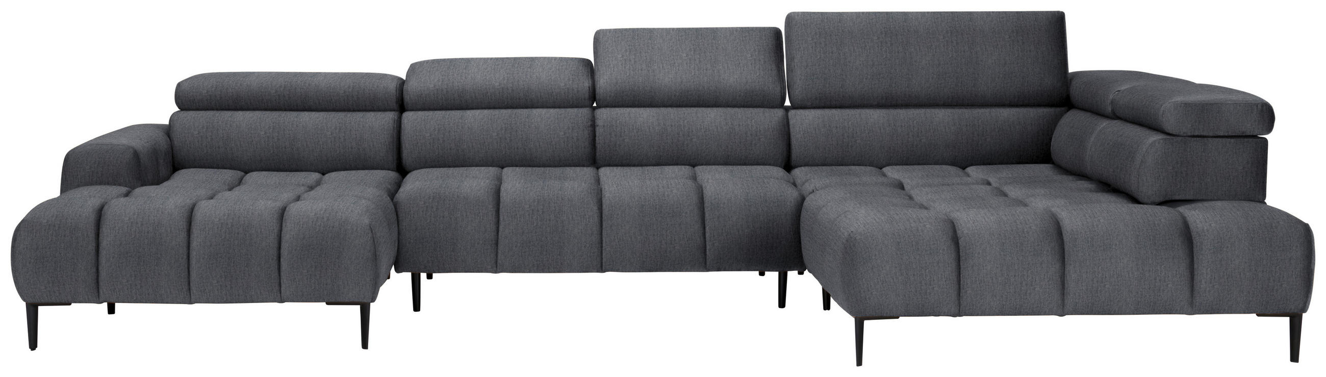 WOHNLANDSCHAFT in Samt, Webstoff Grau  - Schwarz/Grau, Design, Textil/Metall (177/385/216cm) - Welnova