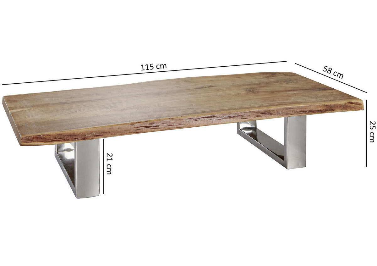 DOHÁNYZÓASZTAL fa 115/58/25 cm   - akácia színű/króm, Design, fa/fém (115/58/25cm) - MID.YOU