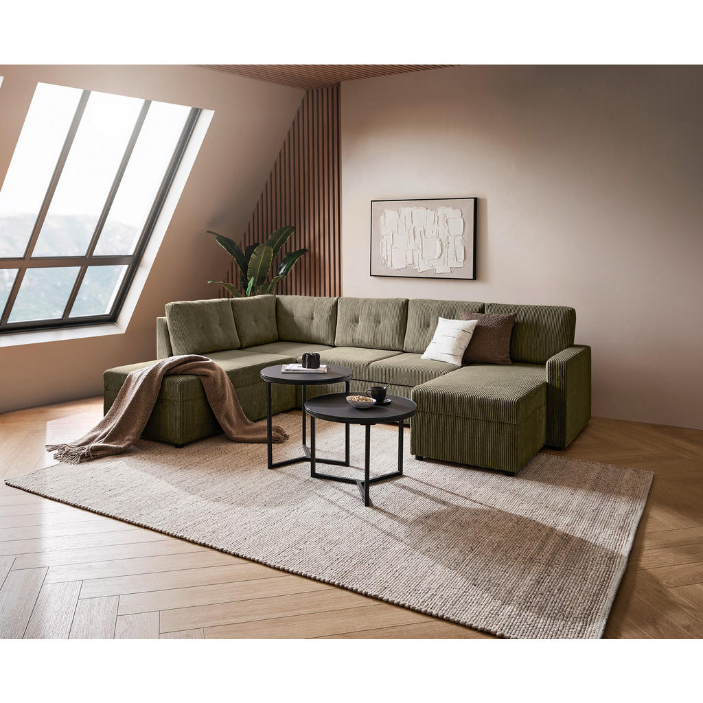 Thumbnail - Ti'me Wohnlandschaft, Grün, Textil, 4-5-Sitzer, Füllung: Schaumstoff, Ottomane rechts, U-Form, 293x155 cm, Liegefunktion...