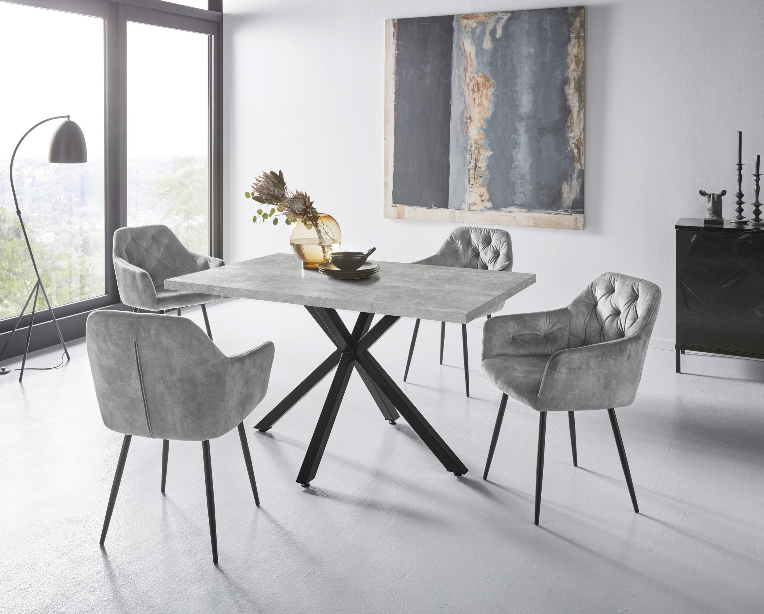 TISCHGRUPPE   - Grau, MODERN, Textil/Metall (140/76/90cm) - MID.YOU