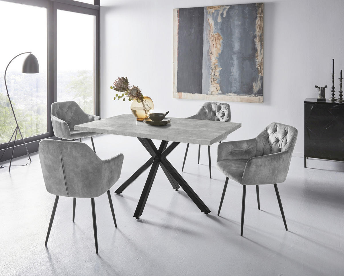 TISCHGRUPPE   - Grau, MODERN, Textil/Metall (140/76/90cm) - MID.YOU