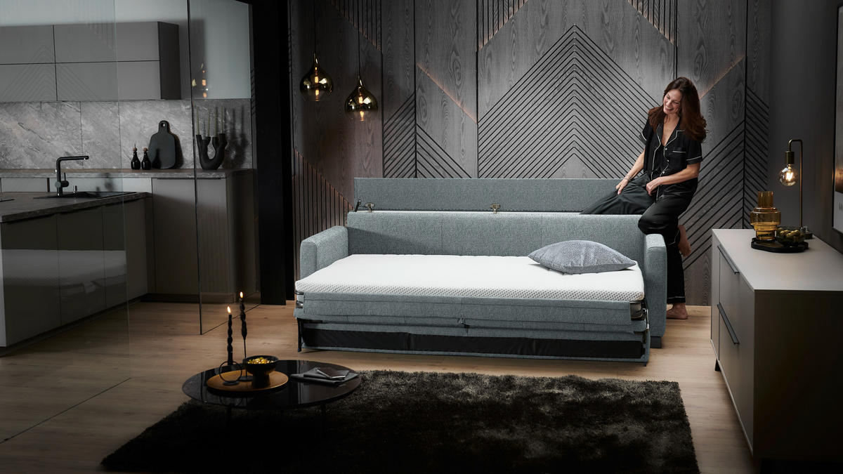 SCHLAFSOFA Flachgewebe Alufarben Stoffauswahl, Schlafen auf Sitzhöhe, Bettfunktion erhältlich, Armteil links, Armteil rechts, haustierfreundlicher Bezug  - Schwarz/Alufarben, Konventionell, Textil/Metall (232/77/116cm) - Dieter Knoll