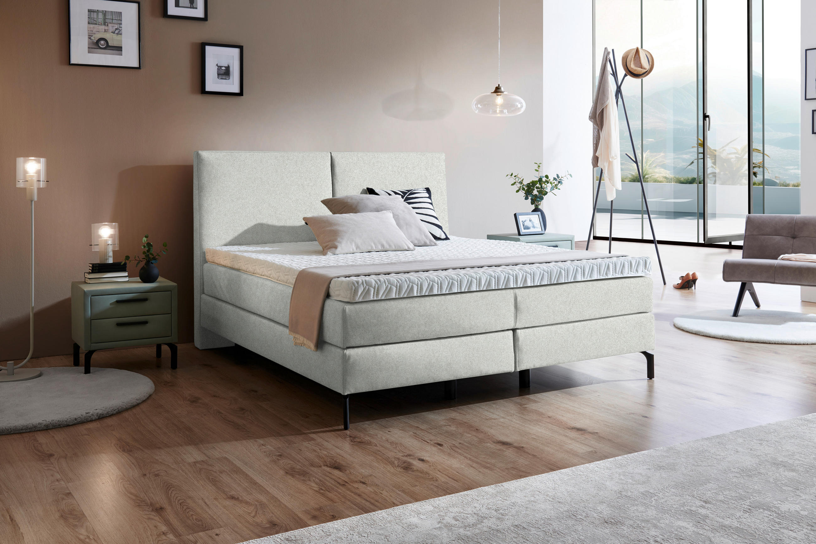 BOXSPRINGBETT 180/200 cm  in Naturfarben  - Schwarz/Naturfarben, KONVENTIONELL, Textil/Metall (180/200cm) - Dieter Knoll