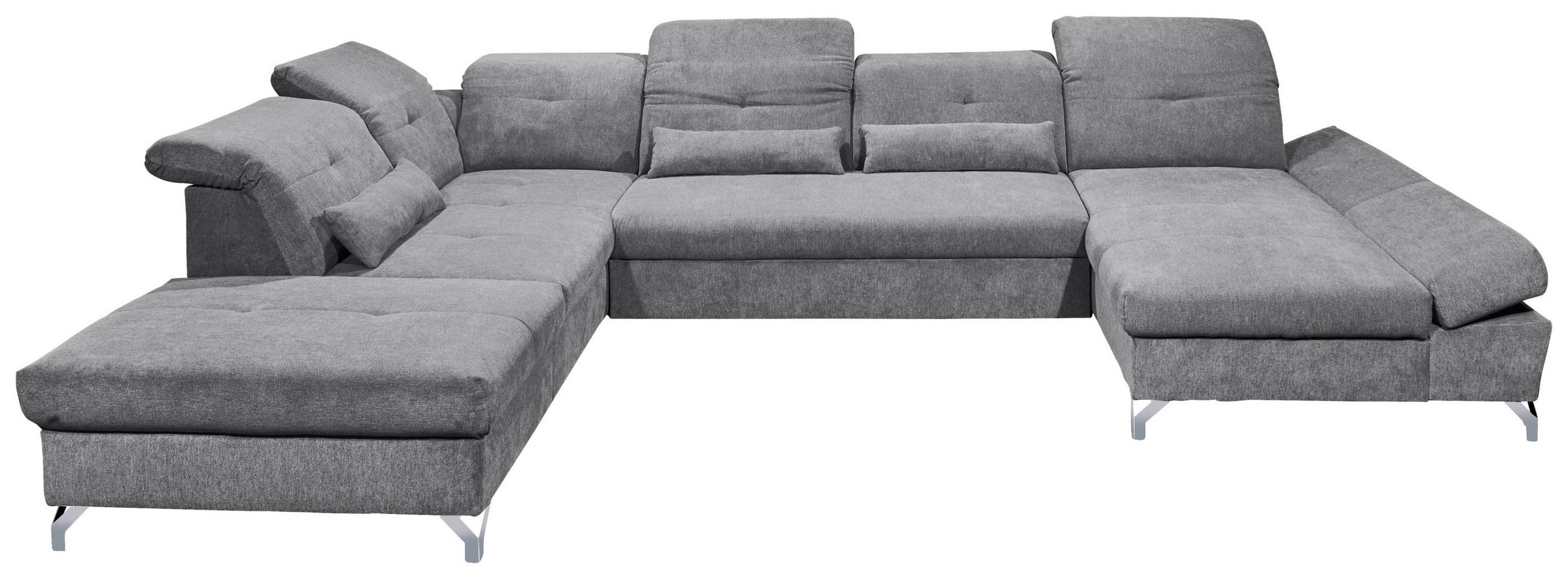 WOHNLANDSCHAFT Dunkelgrau Mikrovelours  - Dunkelgrau/Silberfarben, MODERN, Textil/Metall (245/350/168cm) - MID.YOU