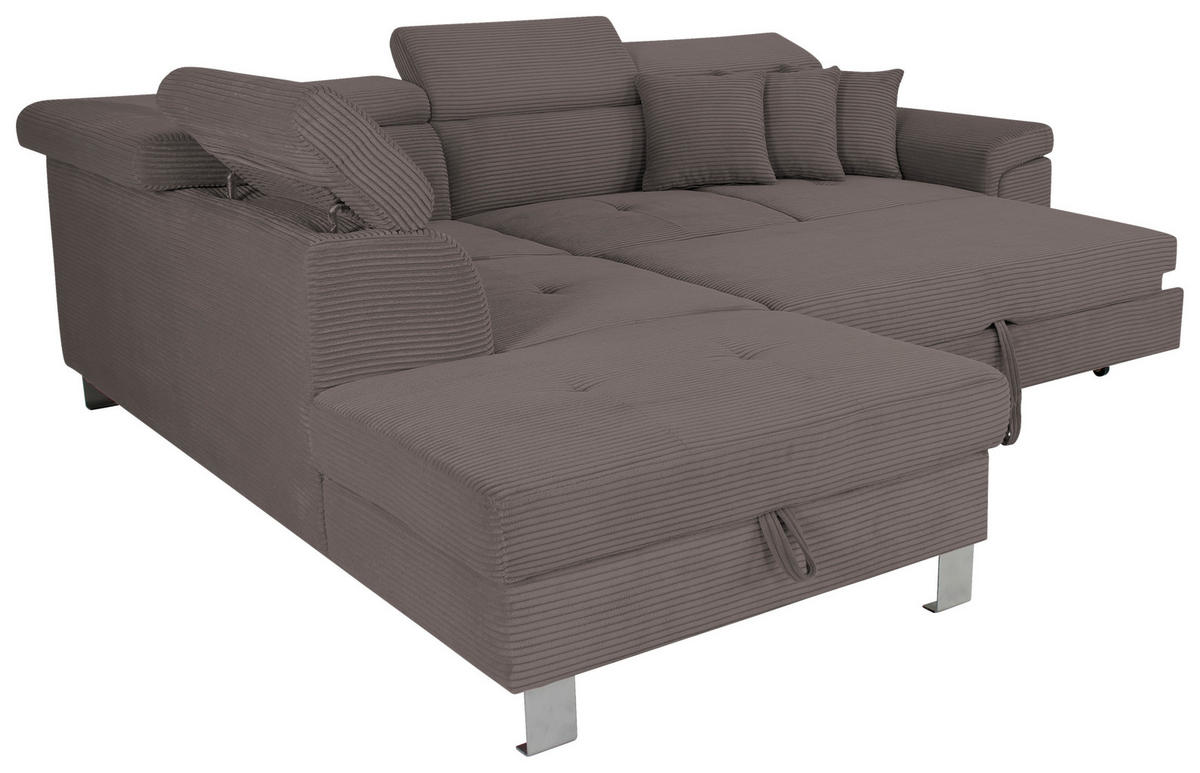 ECKSOFA in Cord Anthrazit  - Anthrazit/Silberfarben, Design, Textil/Metall (226/257cm) - Xora