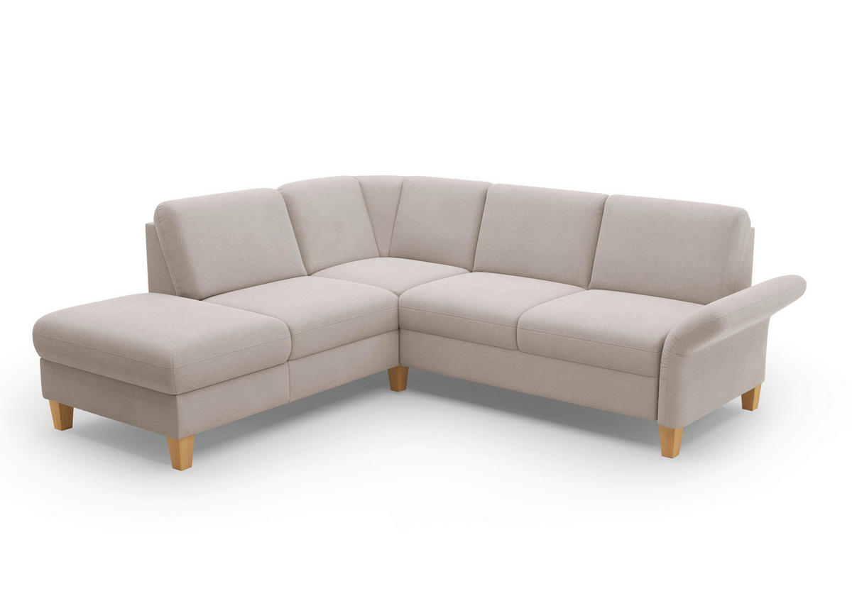 ECKSOFA ROCHELLE E Greige Flachgewebe  - Greige/Eichefarben, KONVENTIONELL, Holz/Textil (216/240cm) - Sit & More
