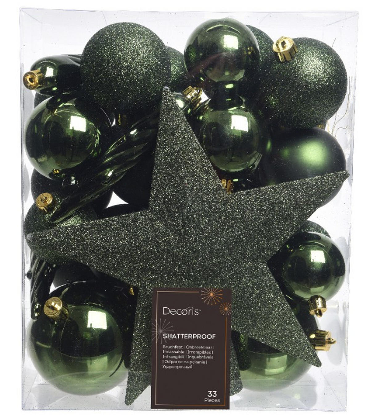 CHRISTBAUMKUGEL-SET 33-teilig  - Dunkelgrün, Basics, Kunststoff (8/8/8cm) - X-Mas