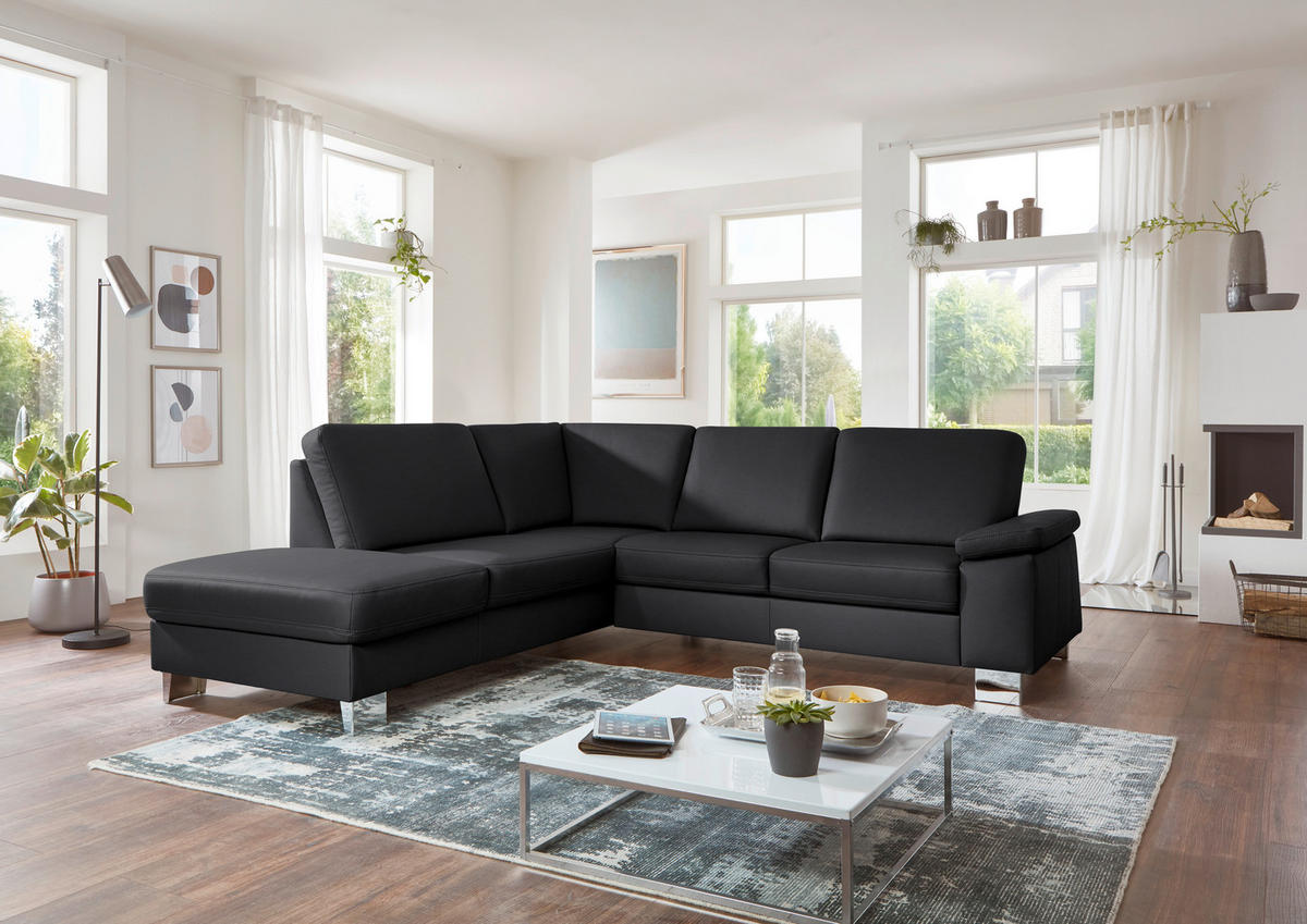 ECKSOFA  in Echtleder Anthrazit  235/248 cm  - Anthrazit/Alufarben, Design, Leder/Metall (235/248cm) - Beldomo Premium
