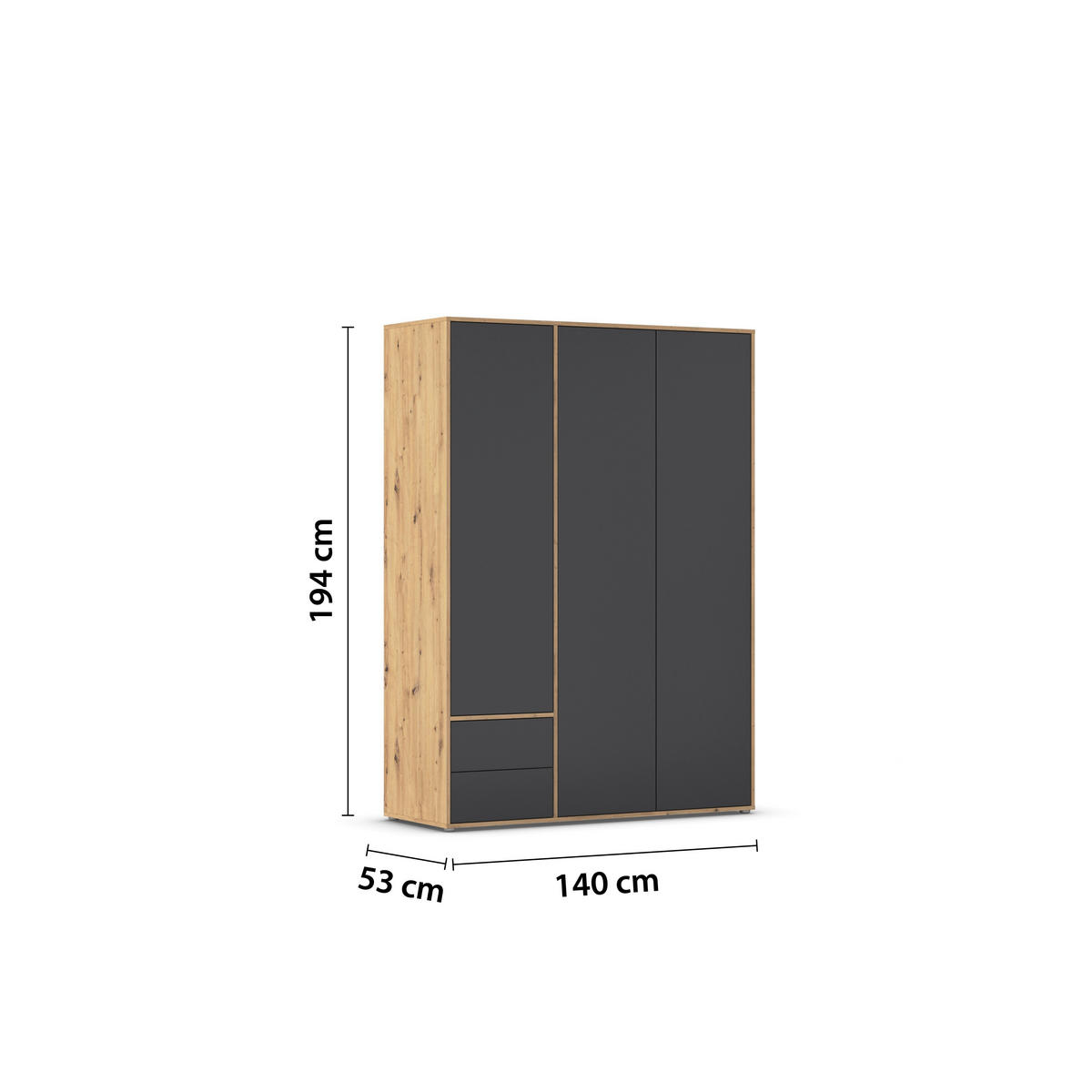 DREHTÜRENSCHRANK in Grau, Eiche Artisan  - Eiche Artisan/Grau, Modern, Holzwerkstoff (140/194/53cm) - Rauch Möbel