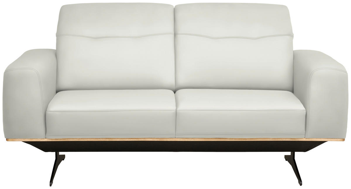2-SITZER-SOFA in Echtleder Weiss  - Weiss/Schwarz, Design, Leder/Holz (174/76-97/102cm) - Novel