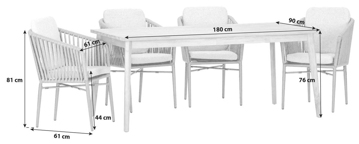 GARTENGARNITUR   - Akaziefarben/Grau, Basics, Holz/Kunststoff (180/90/76cm) - Gardenson