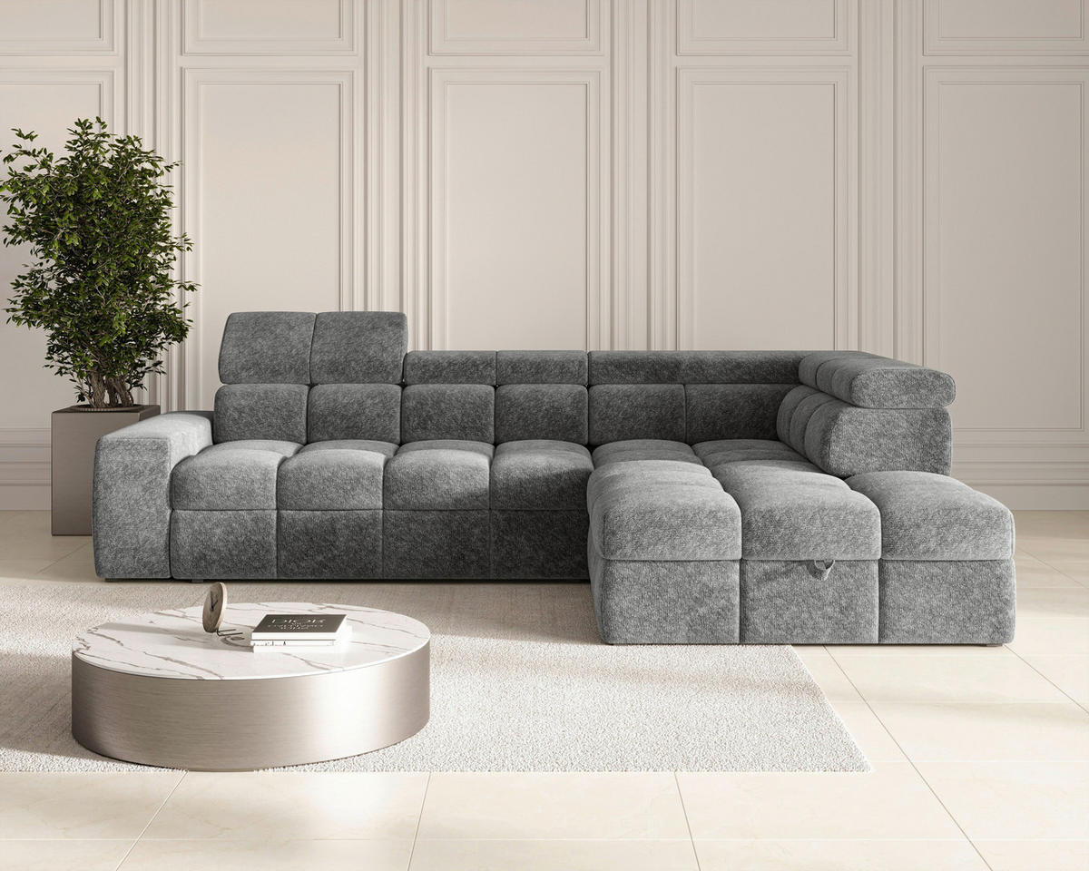 ECKSOFA  in Chenille Dunkelgrau  - Dunkelgrau/Schwarz, MODERN, Kunststoff/Textil (292/204cm) - Milino