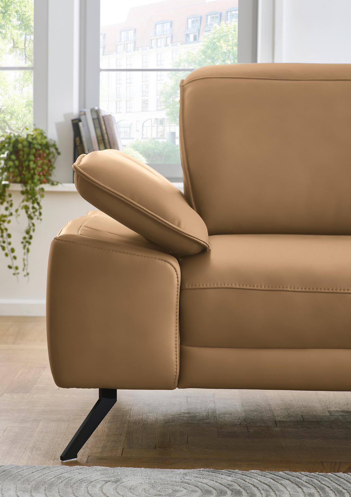 ECKSOFA in Echtleder Honig  - Schwarz/Honig, Design, Leder/Metall (332/193cm) - Dieter Knoll
