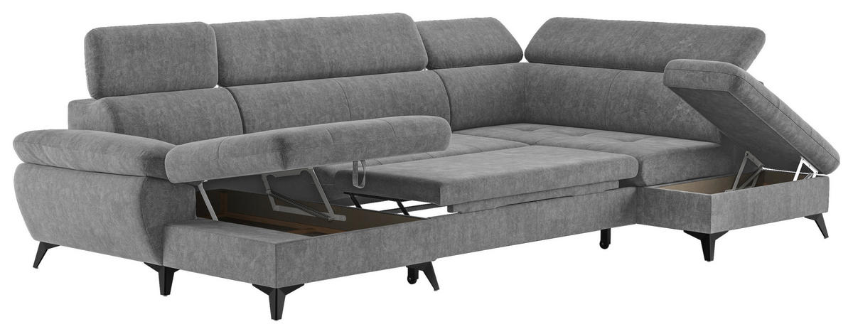 WOHNLANDSCHAFT in Grau  - Schwarz/Grau, Textil/Metall (166/324/207cm) - MID.YOU
