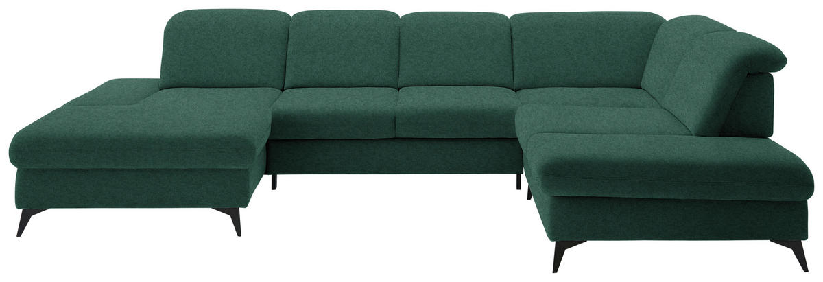 WOHNLANDSCHAFT  in Chenille Waldgrün  - Waldgrün/Schwarz, Design, Textil/Metall (198/364/255cm) - Beldomo Style