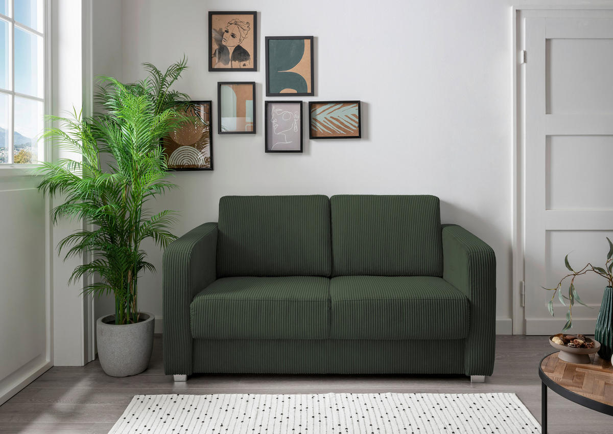 SCHLAFSOFA Cord Dunkelgrün  - Chromfarben/Dunkelgrün, Basics, Kunststoff/Textil (159/88/87cm) - Livetastic