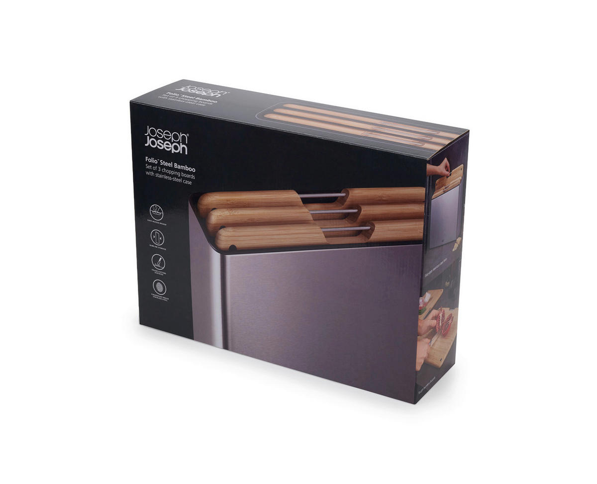 SCHNEIDEBRETT-SET Holz, Metall, Kunststoff Bambus Folio™  - Dunkelgrau, Basics, Holz/Kunststoff (38/8,5/28,7cm) - Joseph Joseph