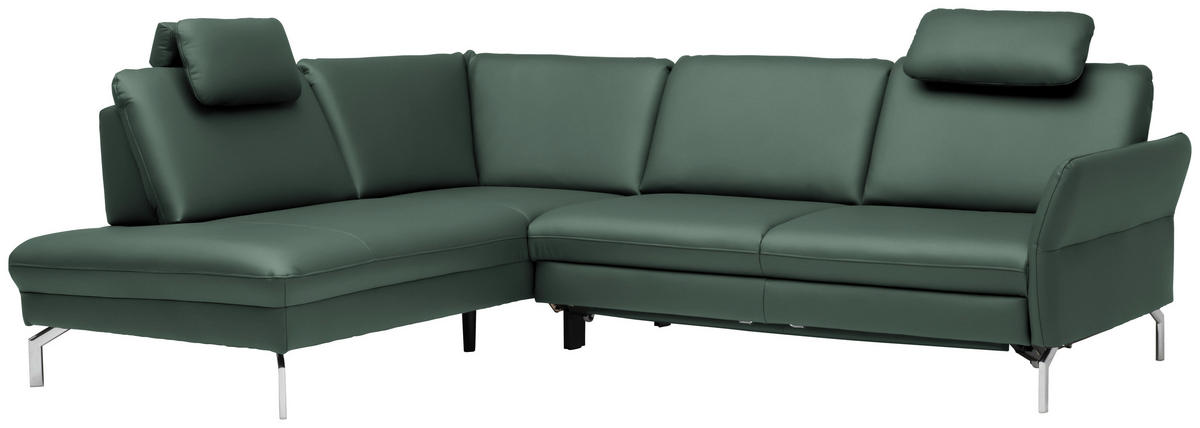 ECKSOFA in Echtleder Opal  220/284 cm  - Opal/Alufarben, KONVENTIONELL, Leder/Metall (220/284cm) - Beldomo Premium