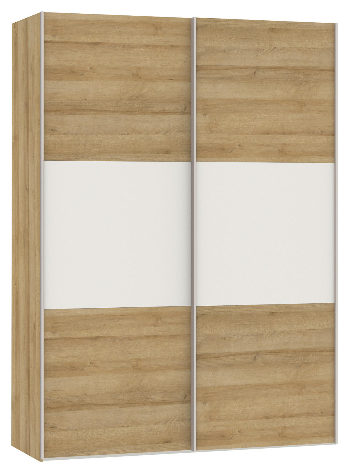 SCHWEBETÜRENSCHRANK  in Weiß, Eichefarben  - Edelstahlfarben/Eichefarben, Design, Glas/Holzwerkstoff (152/215/65cm) - Carryhome