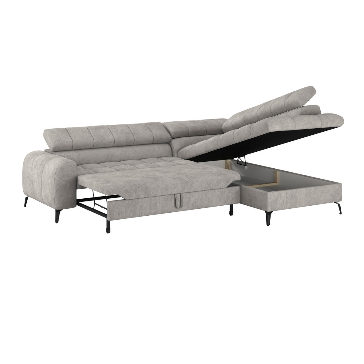 ECKSOFA VOLF Hellgrau Flachgewebe  - Hellgrau/Schwarz, Trend, Kunststoff/Textil (261/203cm) - Livetastic