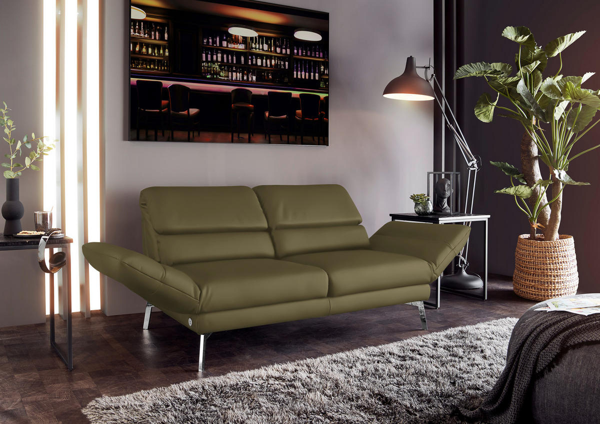 2-SITZER-SOFA Echtleder Grün  - Chromfarben/Grün, Design, Leder/Metall (178-226/82/96-177cm) - Dieter Knoll